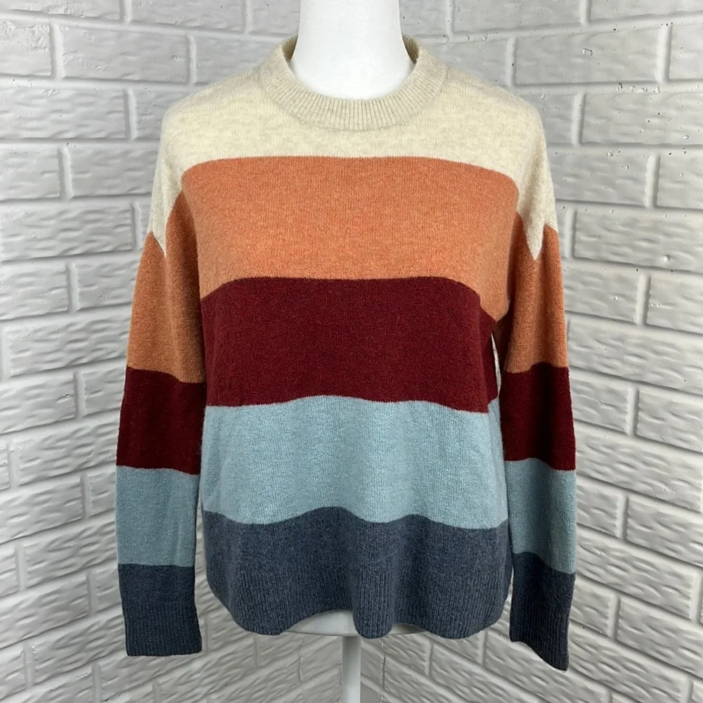 MADEWELL Crofton Oversized Striped Pullover Sweater in Coziest Yarn Size XXS - Picture 1 of 10